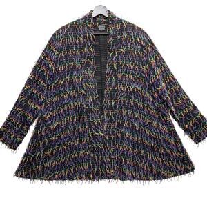 Car Pool‎ Couture Multi Color Boho Fringe Jacket 100% Cotton M
